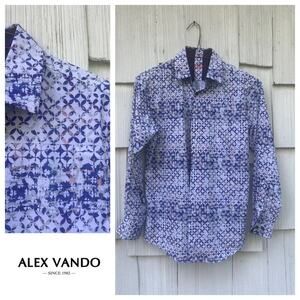 Alex Vando Mens Blue Button-Down Shirt‎ Top Long Sleeves Collared Size S Small